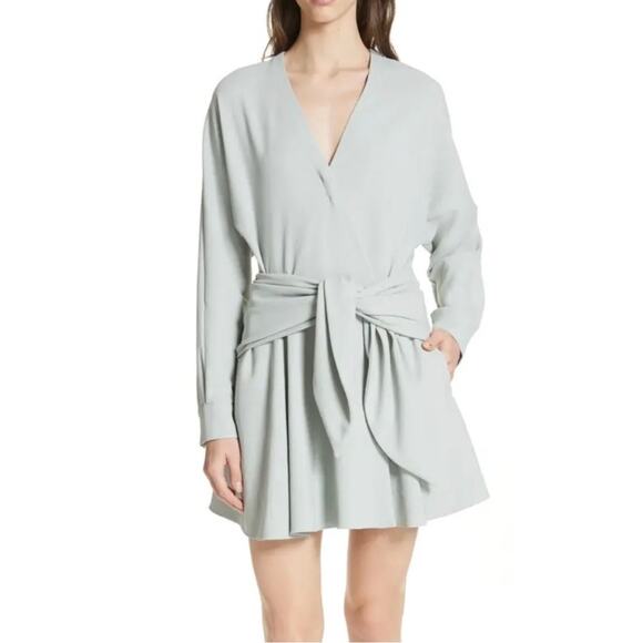 Tibi Womens Chalky Drape Long Sleeve Wrap Mini Dress in Ash Green Size 6 - Picture 3 of 16